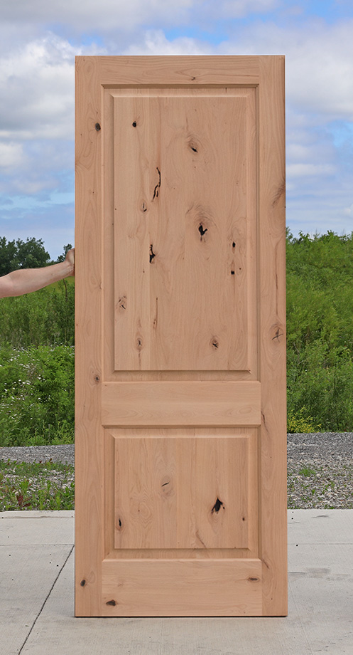 2 panel knotty alder door with square panels