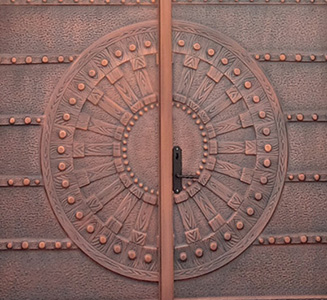 copper double doors closeup