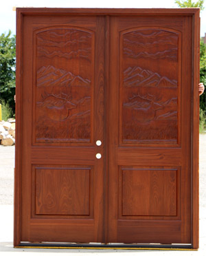 Elk Carved Double Doors in shade