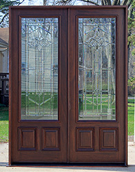 exterior mahogany double doors with Majestic Beveled Glass