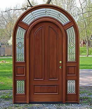 arched top African Mahogany Entry Door with Surround Transom Model 3003