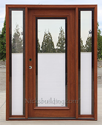 blinds between glass doors with sidelites